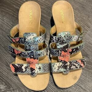 Vionic Radia Slip On Snake Print Adjustable Triple Strap Orthotic Sandals Sz: 9